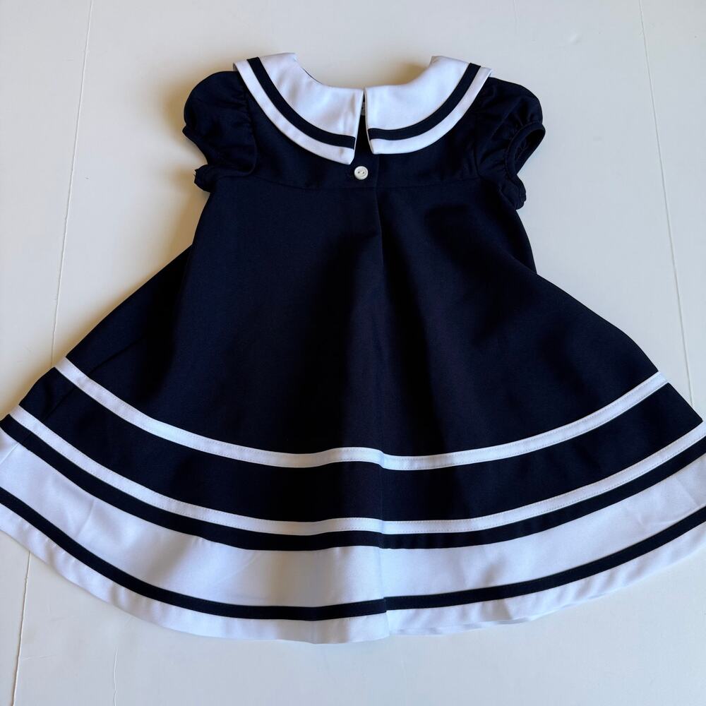 Bonnie Jean Nautical Sailor Dress Navy Baby Girls 18 Months - Picture 9 of 11